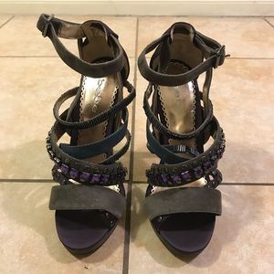 Bebe Crxstal Grey/Purple Jeweled Heels/Shoes 7